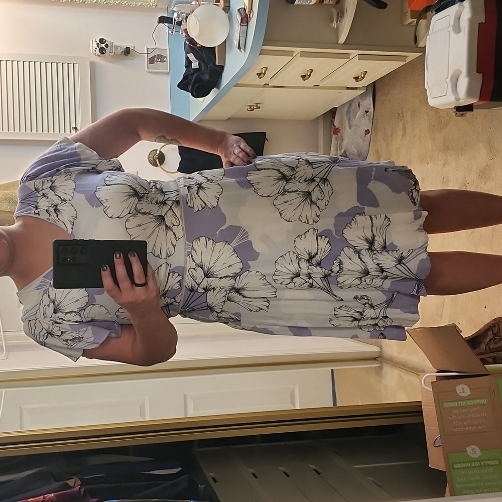 Knee length dress, gray and purple.made by Simply Styled. Side zipper. Size 14.